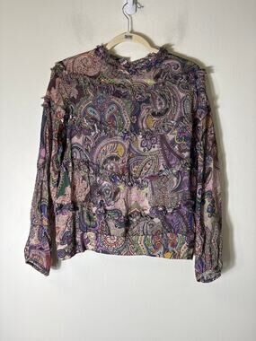 Weston Mulicolored Paisley Long Sleeve Semi Sheer Top Sz S